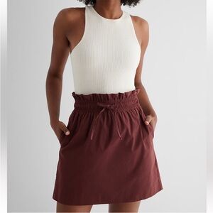Express Maroon High Waisted Paperbag lined Mini Skirt women’s NEW